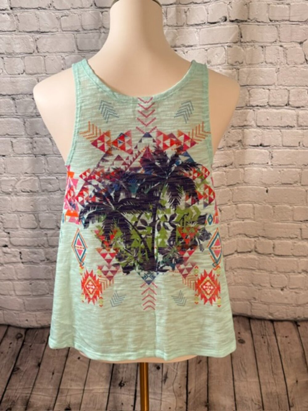 No Boundaries Y2K Boho Palm Tree Tank Top Mint Sheer Juniors M - Picture 4 of 9